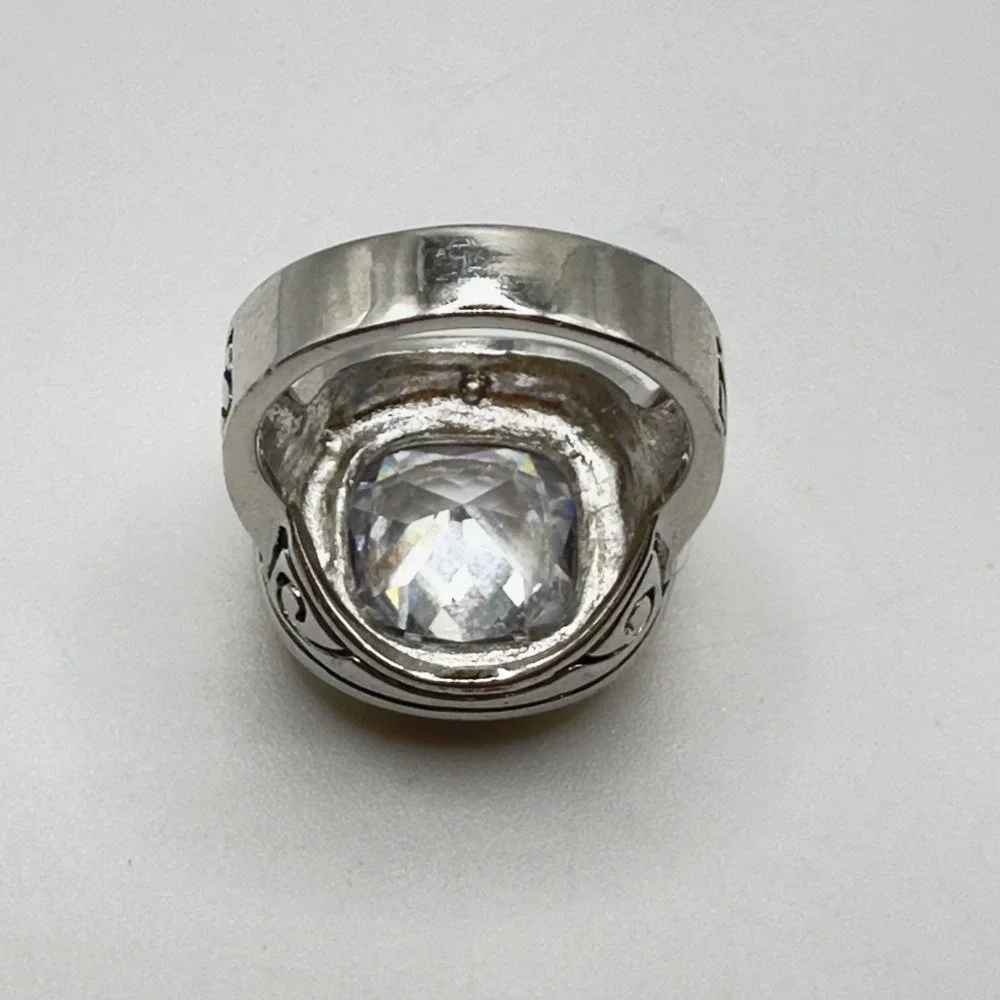 Designer Inspired Statement Ring Large CZ Silver Tone Gold Tone Rope Accent 7.25